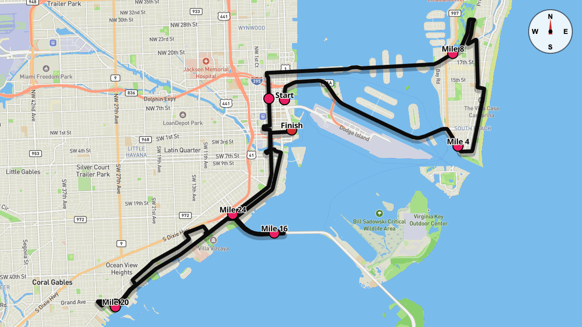Course map for Miami Marathon