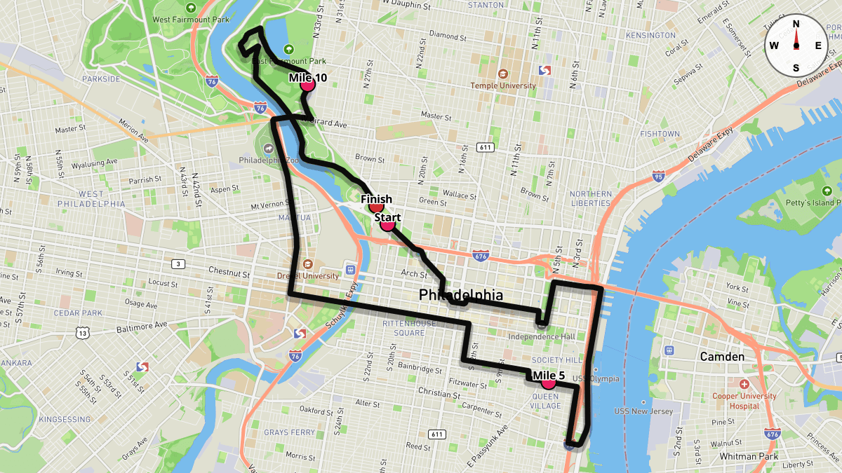 Course map for Philadelphia Half Marathon