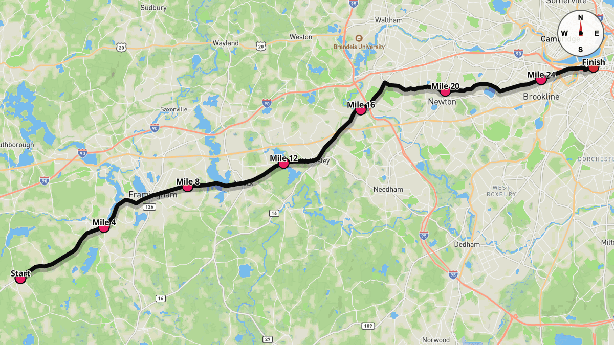 Course map for Boston Marathon