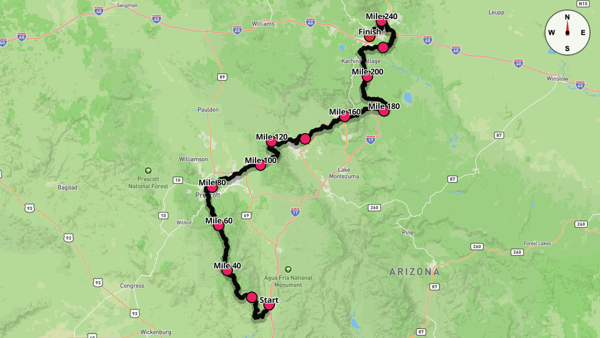 Course map for Cocadona 250